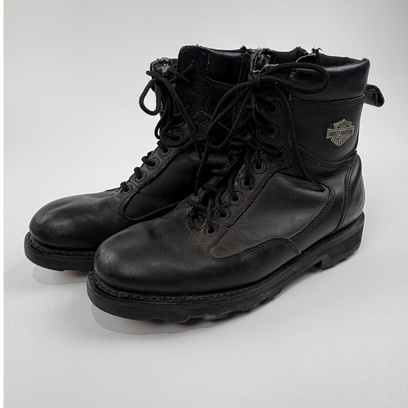 Harley Davidson Black Men's Leather Side Zip Motorcycle Boots Size UE 42 = 9